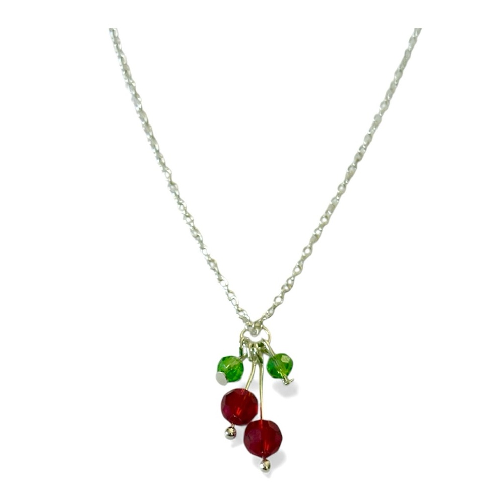 Crystal Beaded Cherry Pendant on 925 Chain Handmade with Love